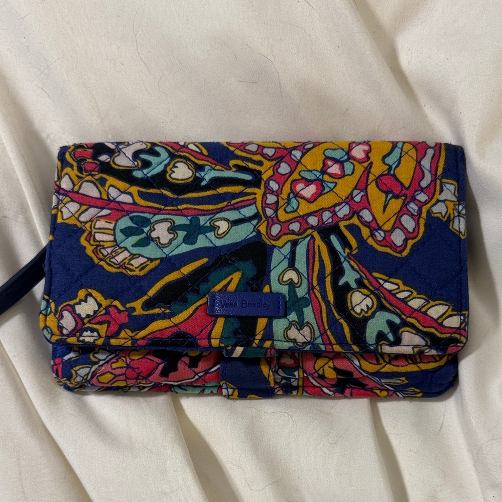 Vera Bradley Blue and Yellow Patterned Clutch